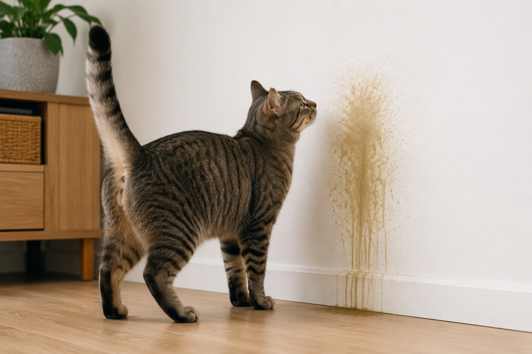 why does my male cat spray on walls